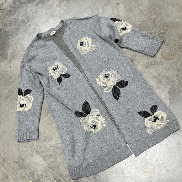 Style&Co grey w/tan n black pen front cardigan / Size XXL / S-60 - Picture 2 of 5